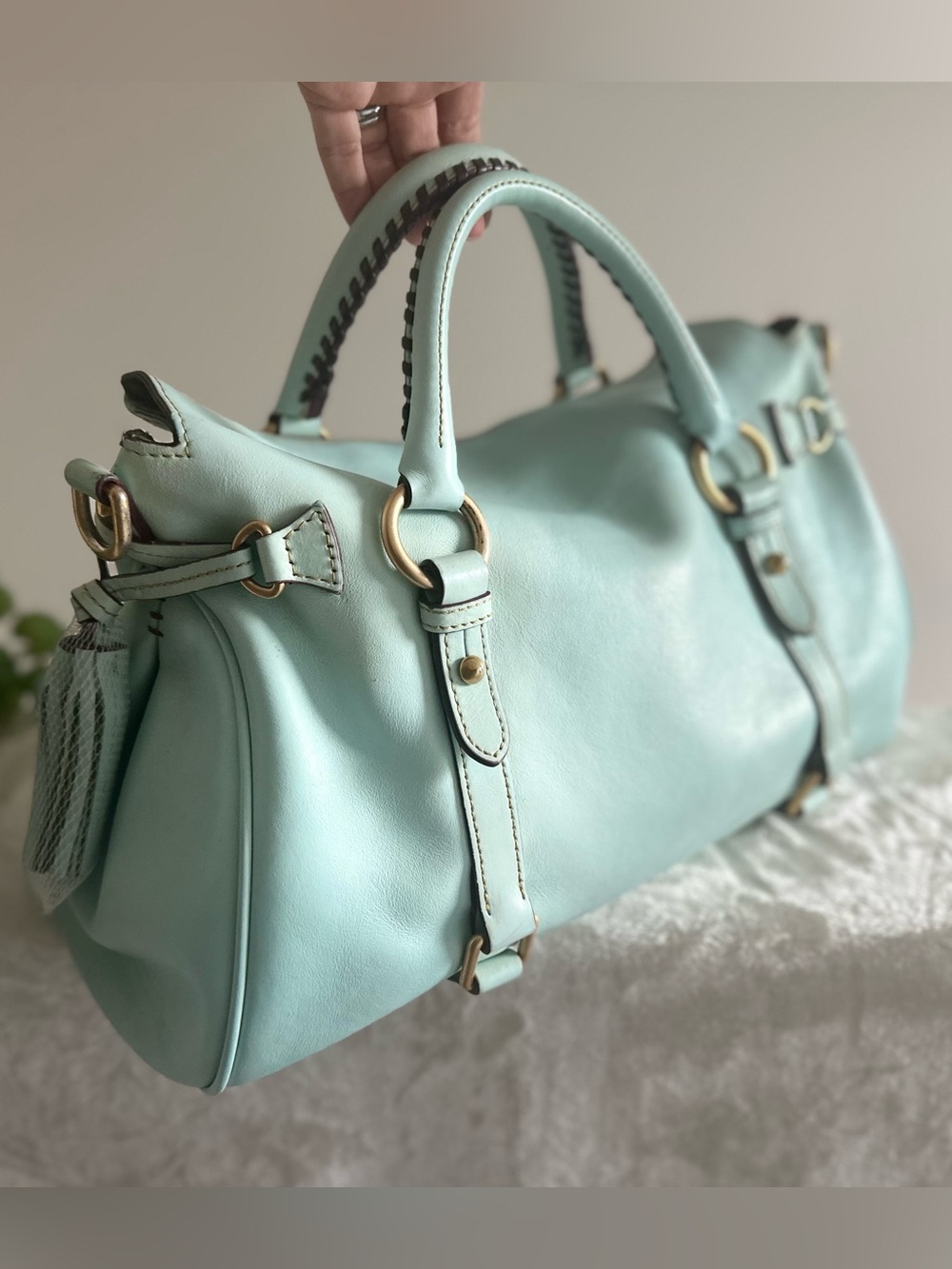 Dooney & Bourke Leather Florentine Satchel in Pale Blue - Picture 6 of 15